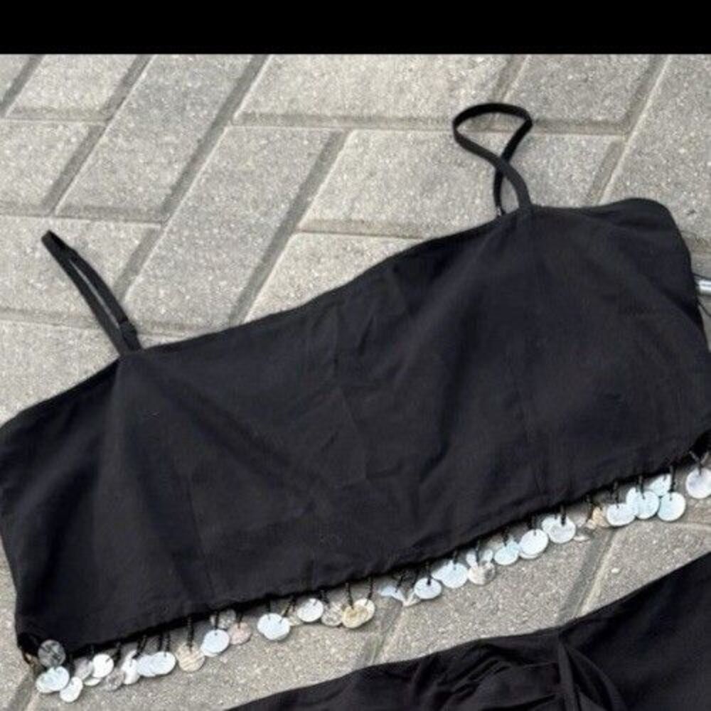 JASON WU Mother Of Pearl Beaded‎ Sea Shell Linen Rayon Crop Top black NWT Size 8